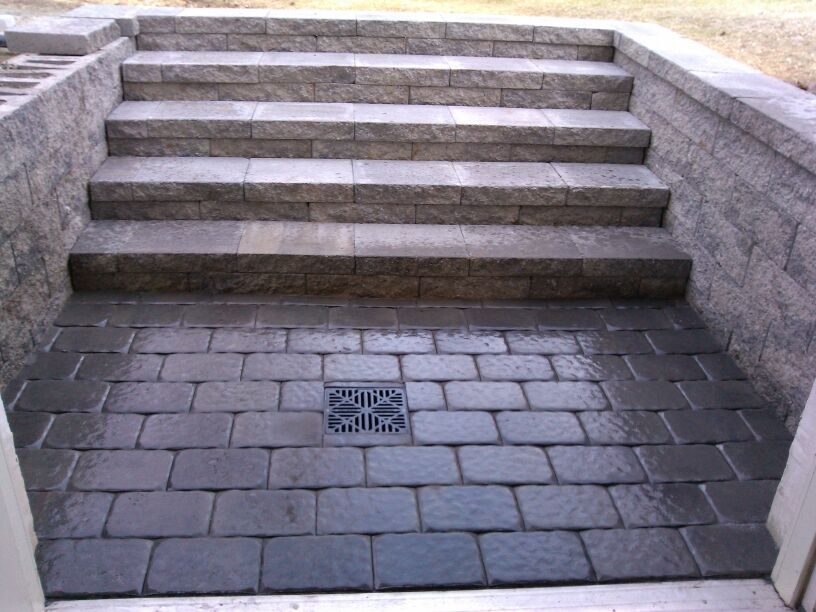 Natural stone steps set into a landscaped slope